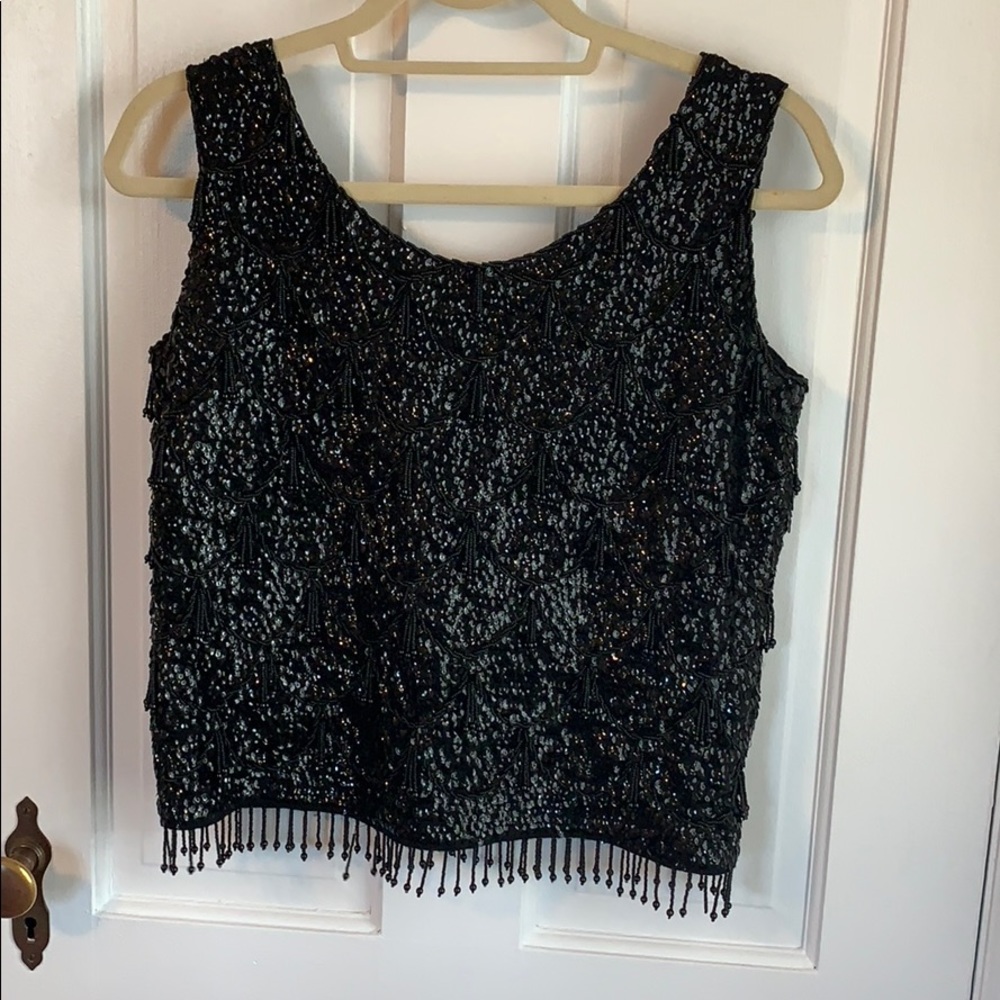 Vintage Beaded Black Top